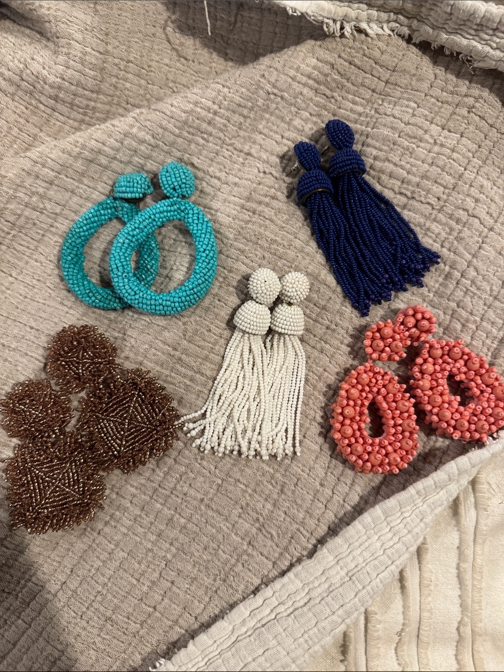 Beaded Tassel Drop Earrings - White